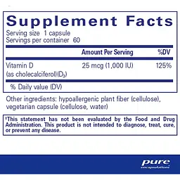 Вітамін D3 Pure Encapsulations 1000 МО 60 капсул - мініатюра 2