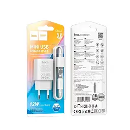 Адаптер мережевий Hoco Lightning Cable Solid single port charger C134A |1USB, 12W/2.4A| - мініатюра 2