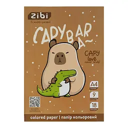 Папір кольоровий ZiBi Kids Line Capybara А4, 18 аркушів 9 кольорів (ZB.1900-18)