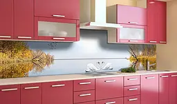 Вініловий кухонний фартух Осінь на Озері Лебеді наклейка для кухні ПВХ Природа Блакитний Happy Pocket Z181499 - мініатюра 3
