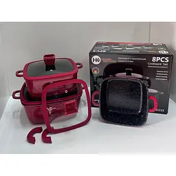 Набір каструль Higher Kitchen HK-323 з гранітним антипригарним покриттям XPRO червоний (41923-HK-323 КРАСНЫЕ_2093) - мініатюра 3