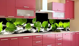 Вініловий кухонний фартух Зелене листя берези наклейка для кухні ПВХ Рослини Чорний Happy Pocket Z181593 - мініатюра 2