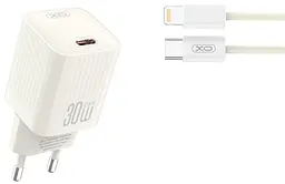 Мережевий зарядний пристрій XO L148 single USB-C 30W 3A with Lightning-Type-C cable Beige