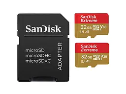 Карта пам'яті SanDisk Extreme microSDHC UHS-I U3 V30 Twin Pack + SD Adapter 32 GB (SDSQXAF-032G-GN6AT)