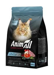 Сухий корм для котів AnimAll (ЕнімАлл) з лососем, білою рибою та свіжою індичкою, 0,4 кг