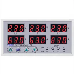 Цифрове реле контролю напруги та струму трифазне TOMZN TOVPD3-63VAS 63A 3x220V Розумний захисний автомат змінного струму (19600) - мініатюра 5