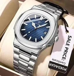Наручний годинник чоловічий Poedagar Great Срібний (3350) - мініатюра 2