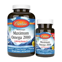 Жирные кислоты Carlson Омега Максимум 2000, Вкус Лимона, Maximum Omega 2000, 90+30 (CL17240)
