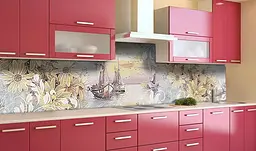 Вініловий кухонний фартух Яхти і квіти наклейка для кухні ПВХ море Абстракція Бежевий Happy Pocket Z181495