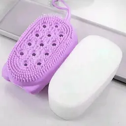 Мочалка масажна силіконова Bath Brush WN-12 двостороння з петлею фіолетовий - мініатюра 5
