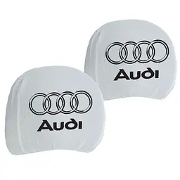 Чохли для підголівників Універсальні Білі логотип Audi 2 шт