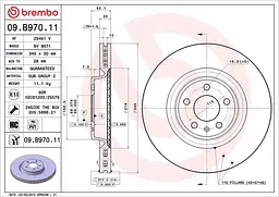 Диск гальмівний передній вентильований Audi Q5, A6 C7, A4 B8, A7, A5, 07-25р Brembo (09.B970.11)