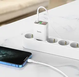 Зарядний пристрій Hoco C100A USB QC3.0 / Type-C (PD) 20W швидка зарядка з дисплеєм - White - мініатюра 6