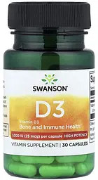 Вітамін D3 високоефективний 25 мкг (1000 МО) 30 капсул Swanson