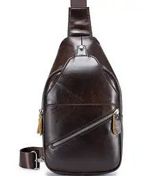 Чоловічий шкіряний рюкзак на одне плече 18х32х7 для міста TIDING BAG MK03983 коричневий 18 см - мініатюра 2