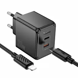 МЗП Hoco CS16A Wish PD20W (1USB-C/1L) + кабель Type-C to Lightning Black - мініатюра 3