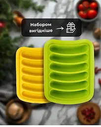 Форма для сосисок силіконова форма для випікання ковбасок на 6 секцій набір 2 шт жовта/зелена - мініатюра 2