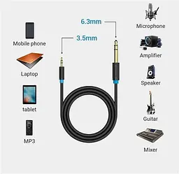 Кабель Vention 3.5mm TRS Male to 6.35mm Male Audio Cable 2M Black (BABBH) - мініатюра 4