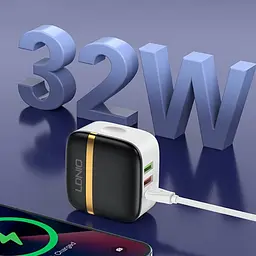 Зарядний пристрій Ldnio A3513Q 2 USB/ Type-C QC PD 33W чорний + кабель USB to Type-C - мініатюра 6