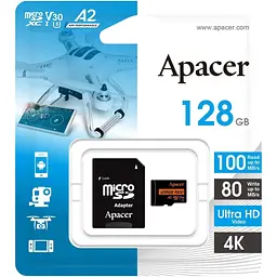 Карта пам'яті Apacer microSDXC 128GB Class 10 UHS-I/U3 V30 A2 R100 + SD Adapter (AP128GMCSX10U8-R) [166580] - мініатюра 3
