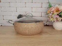 Каструля зі скляною кришкою OMS 3141-30-Kahve 30 см 7.5 л коричнева - мініатюра 2