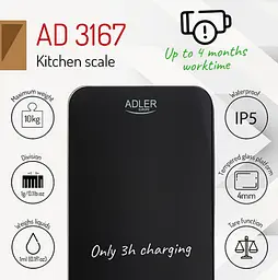 Кухонні ваги на USB Adler AD 3167b max 10 кг - мініатюра 2