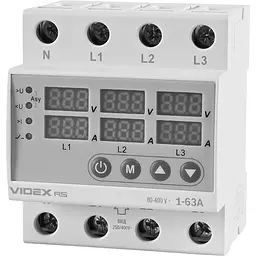 Трифазне реле контролю напруги та струму Videx Resist 145-300В 1-63А (VF-RS-3RNT63)