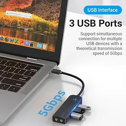 Хаб USB 3.1 Type-C -> 3xUSB 3.0/MicroUSB/3.5mm Sound Adapter чорний Vention - мініатюра 4