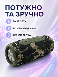Портативна Bluetooth колонка 20 Вт з басом і LED-підсвіткою 25×10,8×10,7 см камуфляжна (49676322) - мініатюра 2