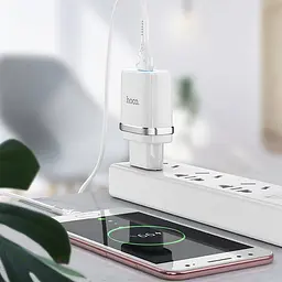 Мережевий зарядний пристрій Hoco N1, 12W 2.4 A з USB-роз'ємом і кабелем Type-C у комплекті білий - мініатюра 8