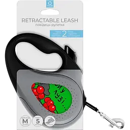 Повідець-рулетка для собак Waudog R-leash Калина, світловідбиваючий, M, до 25 кг, 5 м, чорний - мініатюра 3