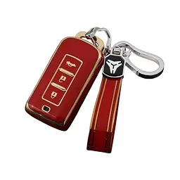 Чохол ключа Mitsubishi червоний+золота окантовка+брелок (3 кнопки) TPU