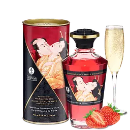 Збуджувальна масажна олія Shunga Aphrodisiac Warming Oil, 100 мл (полуниця і шампанське)
