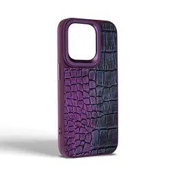 Кожаный чехол для Apple iPhone 15 Pro, Harder Glamorous Croco, фиолетовый, термополиуретан ТПУ + экокожа с имитацией кожи крокодила, панель, защита корпуса, противоударный, микрофибра, рамка вокруг камеры, защита всего корпуса, (ARM76763) - мініатюра 2