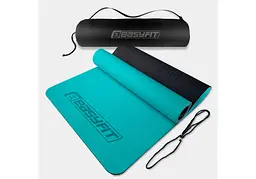 Килимок для йоги та фітнесу EasyFit TPE+TC 6 мм двошаровий + Чохол м'ятний-чорний (EF-1924s-MTB)