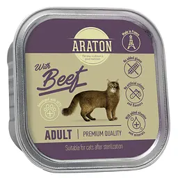 Вологий корм для дорослих стерилізованих котів із яловичиною ARATON Adult cat with beef. 85 г