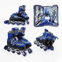 Роликові ковзани, розмір 39-43, PVC колеса, устілка 25-27 см, синій, INLINE SKATE, 93824-L