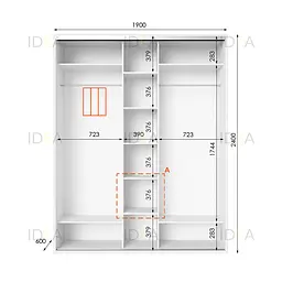 Шафа-купе Idea серія 2 190 x 60 x 240 см Білий Дзеркало - мініатюра 2