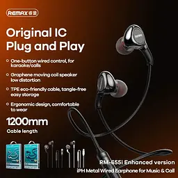 Навушники Remax RM-655i Lightning Metal Wired Earphone for Music & Call чорні - мініатюра 3