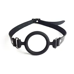 Кляп-розширювач силіконове кільце Art of Sex – Gag Ring, чорний, натуральна шкіра - мініатюра 2