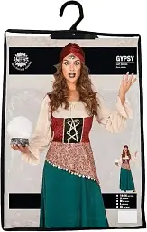 Жіночий карнавальний костюм циганки Fiestas Guirca Gypsy 88784 розмір L (42–44) плаття та шапка-шарф зелено-бежевий (SKU-389) - мініатюра 6