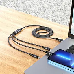 Кабель для заряджання телефонів HOCO X76 3 в 1 USB to Type-C+Lightning+MicroUSB 2A Чорний - мініатюра 3