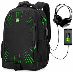 Підлітковий рюкзак з ортопедичною чорний спинкою з usb портом Winner / SkyName(90-131 G)