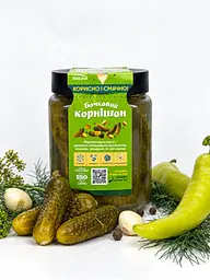 Огірки квашені корнішони бочкові 0.6 л без цукру доданого та консервантів