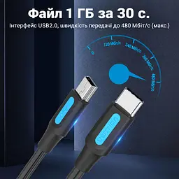 Кабель Vention COWBD USB-C - Mini-USB 0,5 м чорний (COWBD) - мініатюра 7