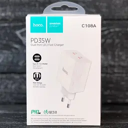 Зарядний пристрій адаптер живлення мережевий Hoco C108A Leader 2 порти USB-C 35 W