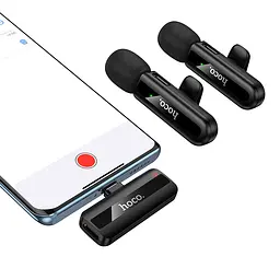 Мікрофонна система бездротова Hoco L20A Fair dual-mic wireless microphone iP/Type-C чорний - мініатюра 3