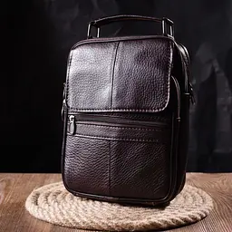 Якісний чоловічий месенджер з натуральної шкіри Vintage 21304 коричневий - мініатюра 9