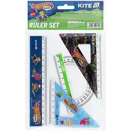Набір Kite Hot Wheels лінійка 15 см, 2 косинця, транспортир (HW25-282)