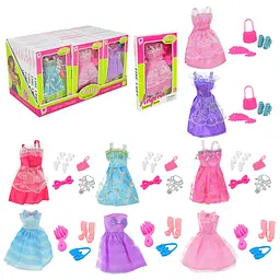 Ігровий набір одягу та аксесуарів для ляльок із сукнею та прикрасами (2948-56) в асортименті